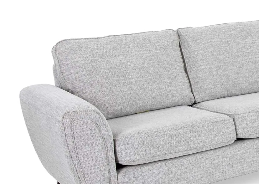 A silver fabric LAF corner chaise from EZ Livings Bella range. Closeup of refined fabric