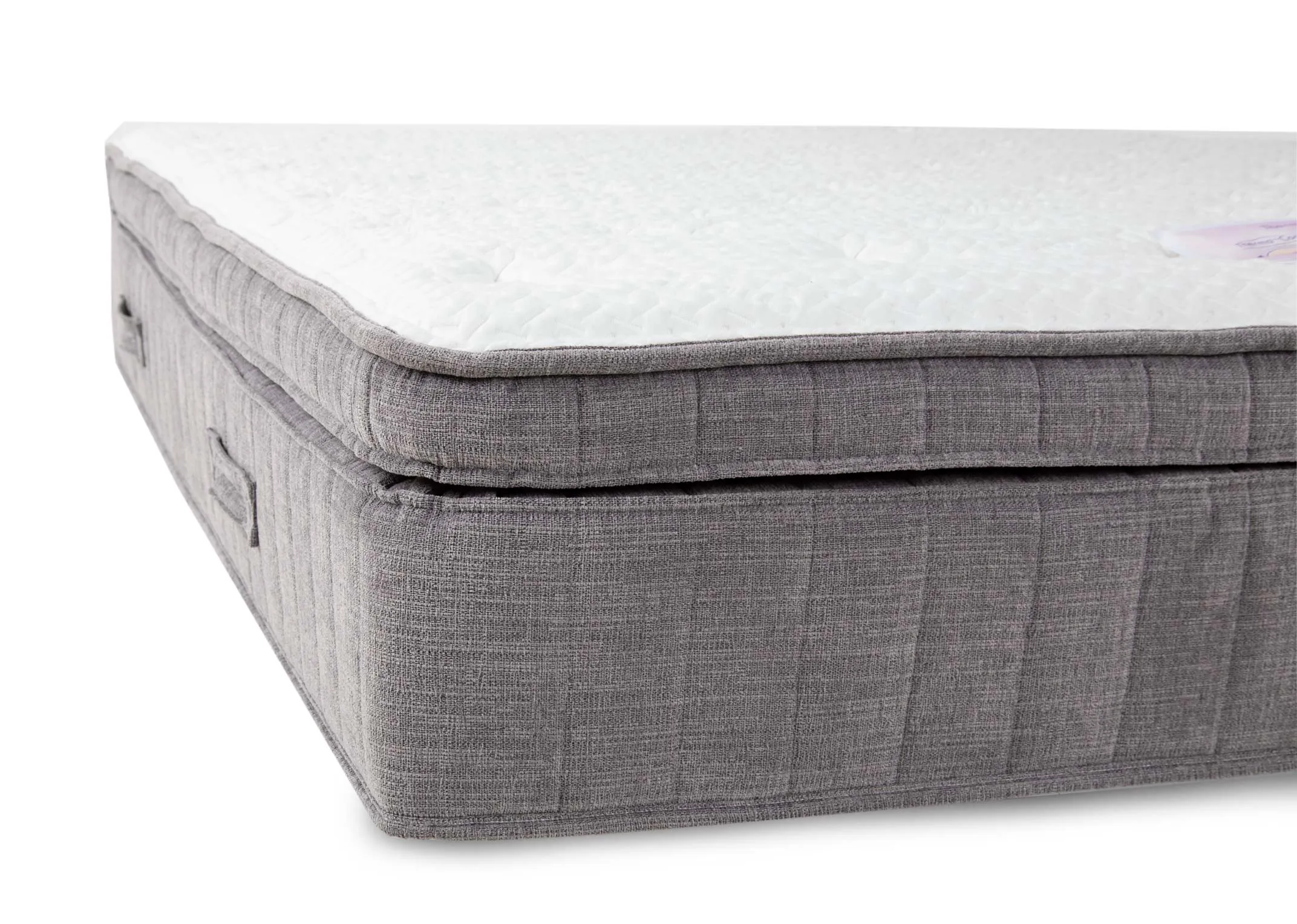 A double mattress with 2000 pocket springs from EZ Livings Therma cool range. Closeup of handle for easy movement.