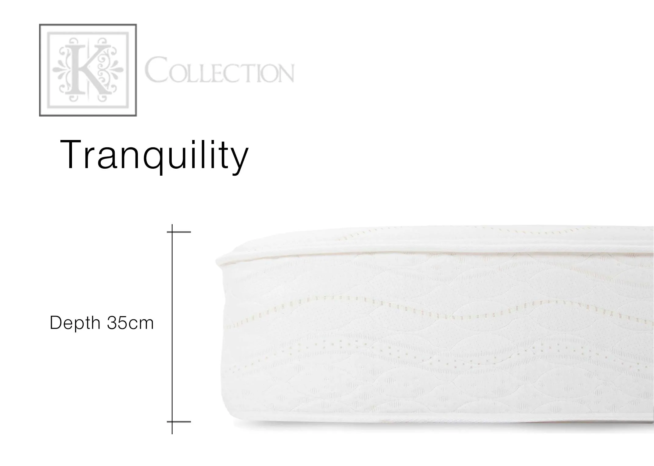 A dimension image of the Tranquility Mattress with 35cm Depth