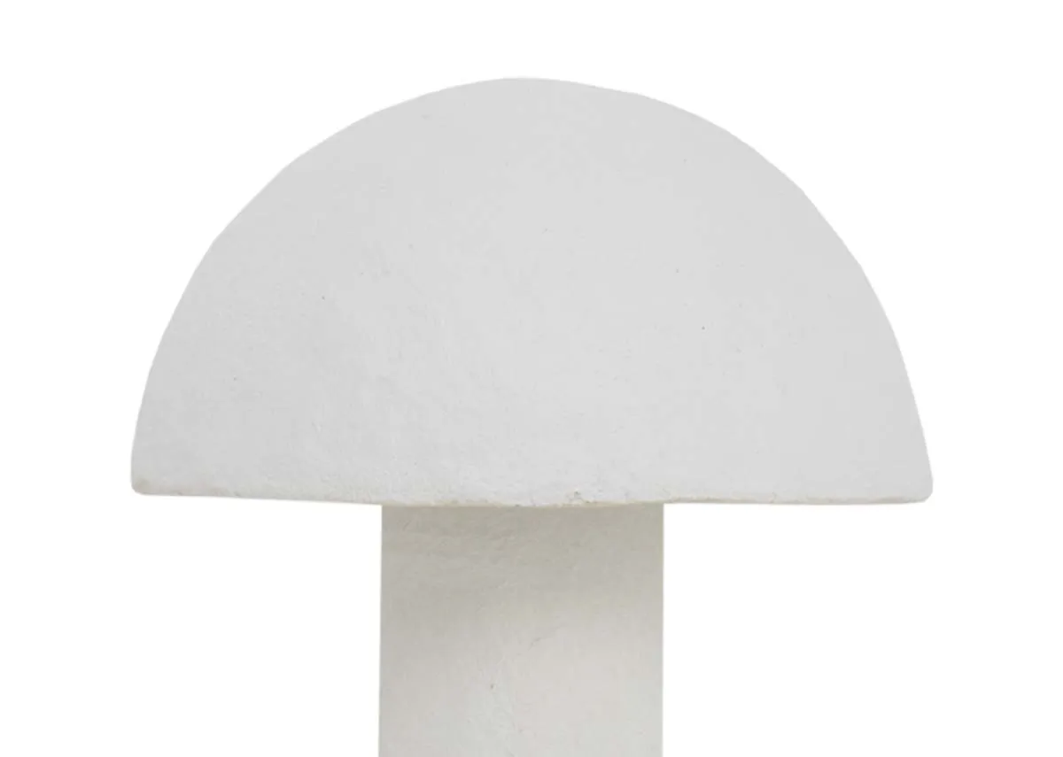 A white table lamp with helmet shade from EZ Living Furnitrue Hazel range. Closeup of helmet shade