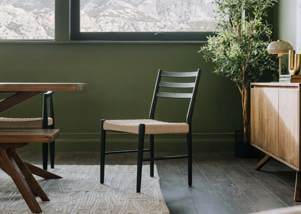 Black Dining Chair With Woven Seat - Albion