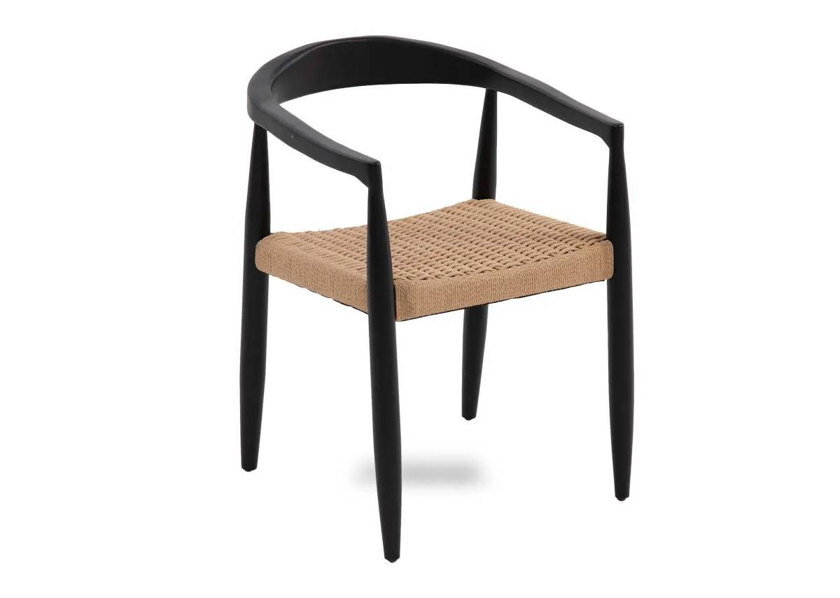 Black Curved Dining Chair With Woven Seat - Albion