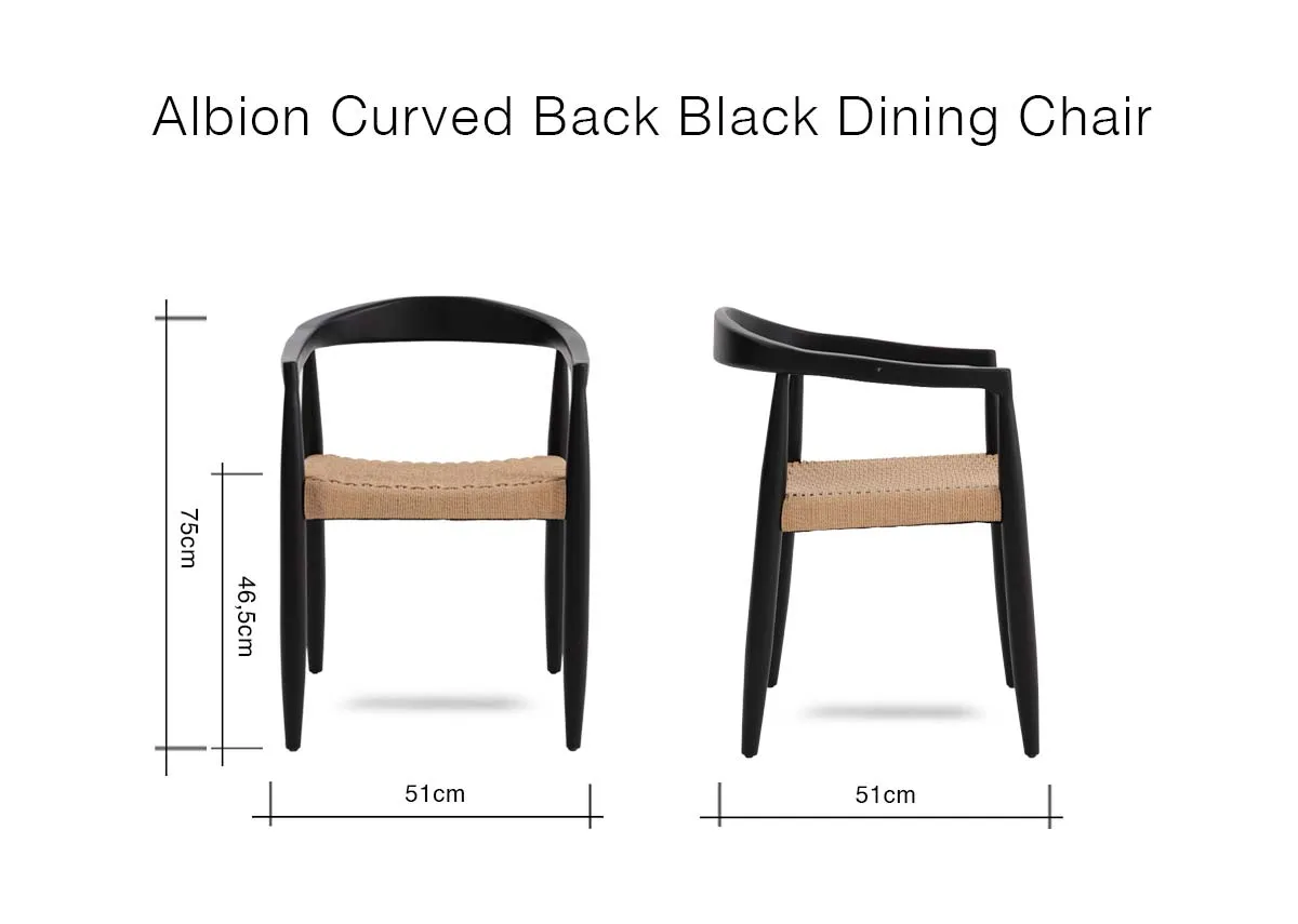 A dimension image of the Albion dining chair with 51cm x 51cm x 86cm