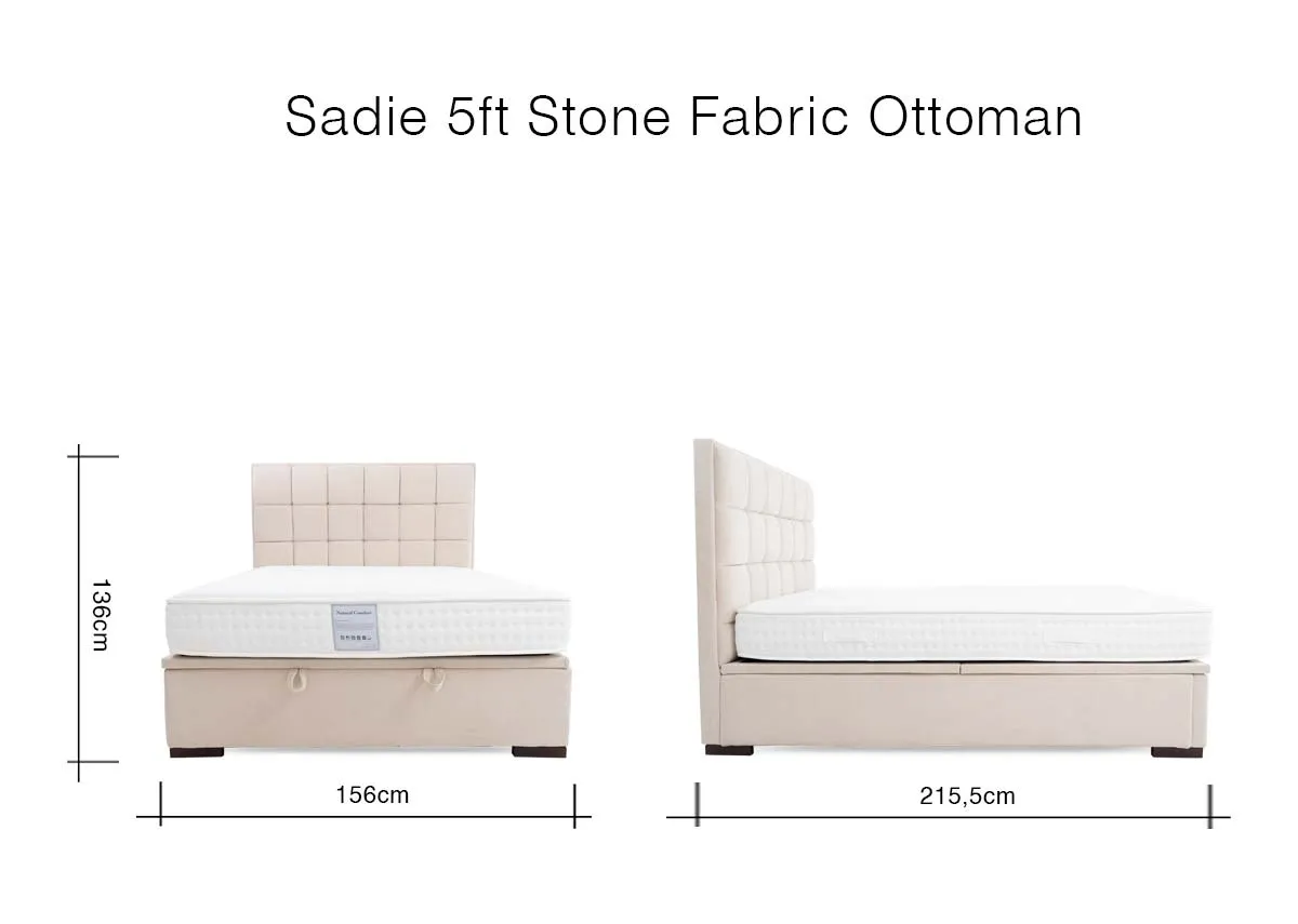 A dimension image of the Sadie 5ft Ottoman with 156cm x 215.5cm x 136cm