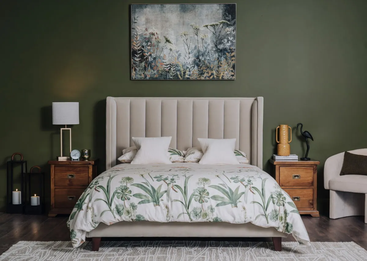 Double (4ft 6) Beige Fabric Bed Frame - Lowe