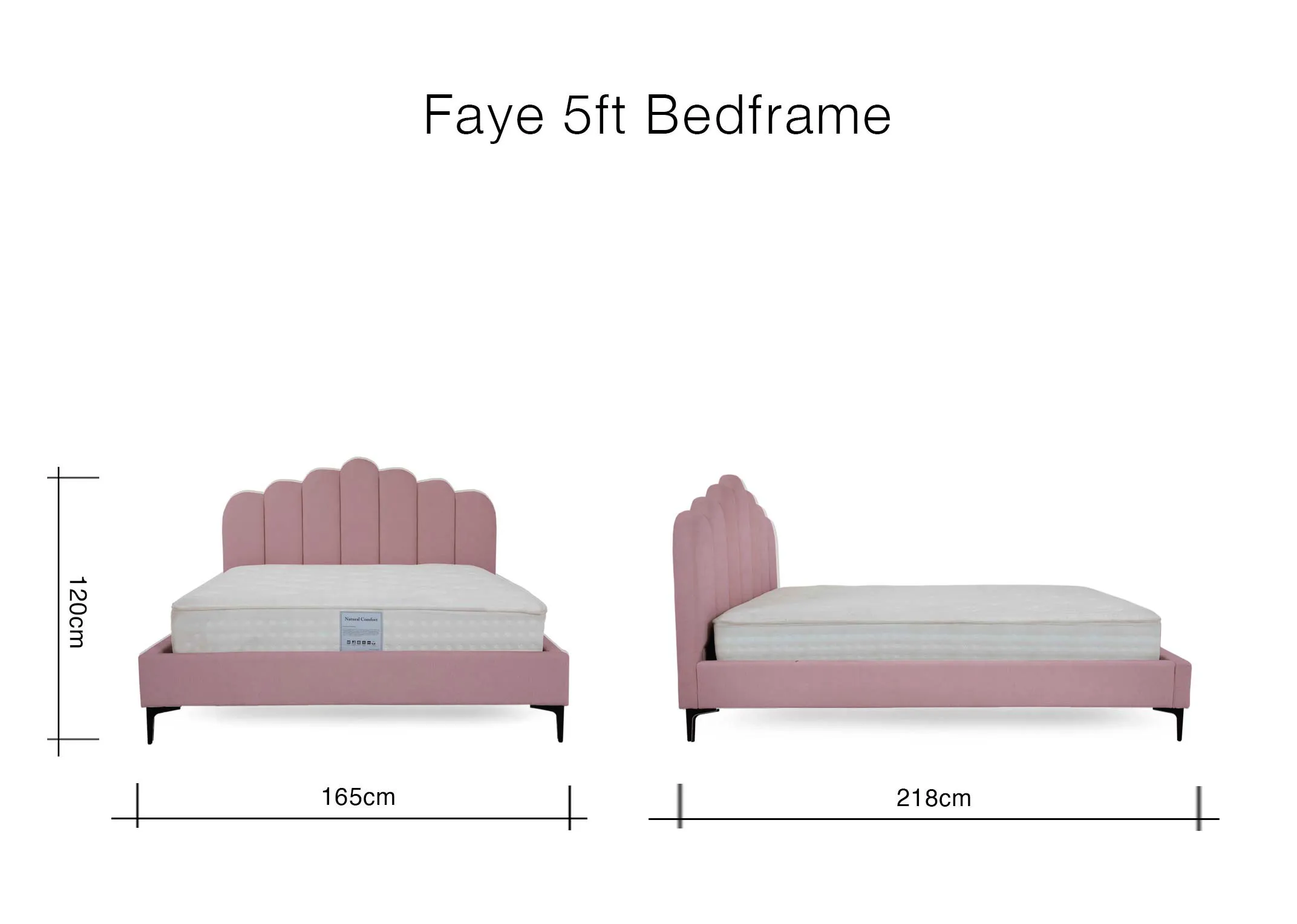 A dimension image of the Fay 5ft Bed with 165cm x 218cm x 120cm