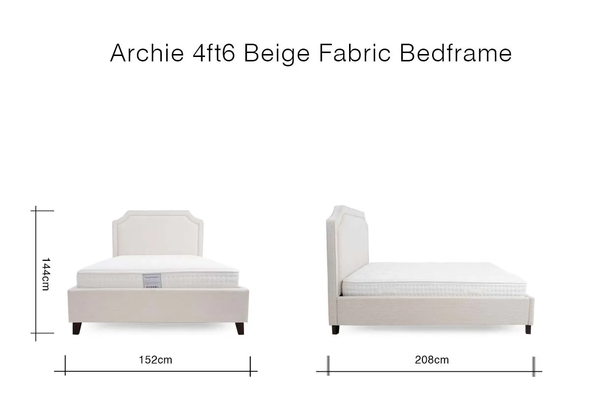 A dimension image of the Archie 4ft6 Beige Fabric Bedframe