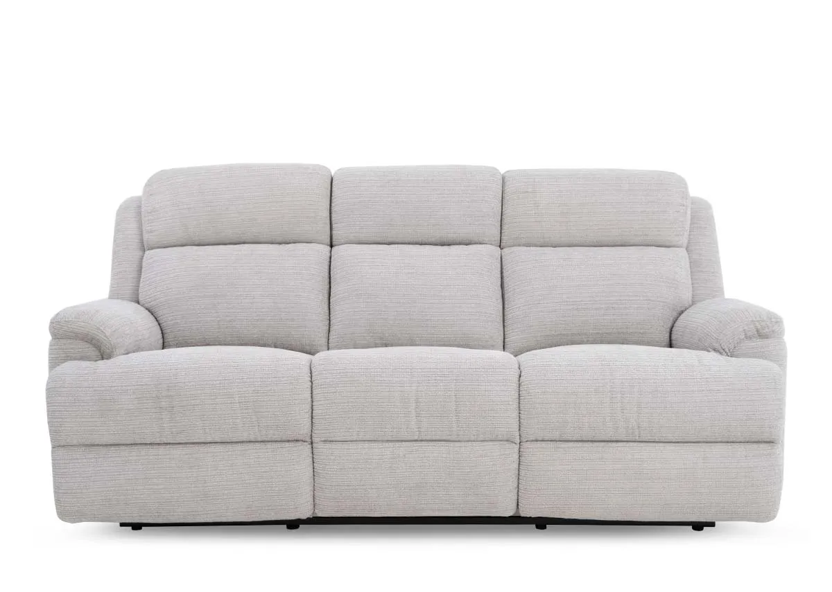 A silver fabric 3 seater from EZ Livings Embrace range. Front view