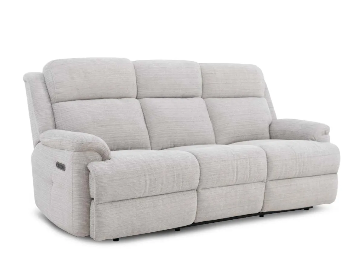 3 Seater Silver Fabric Power Recliner Sofa - Embrace