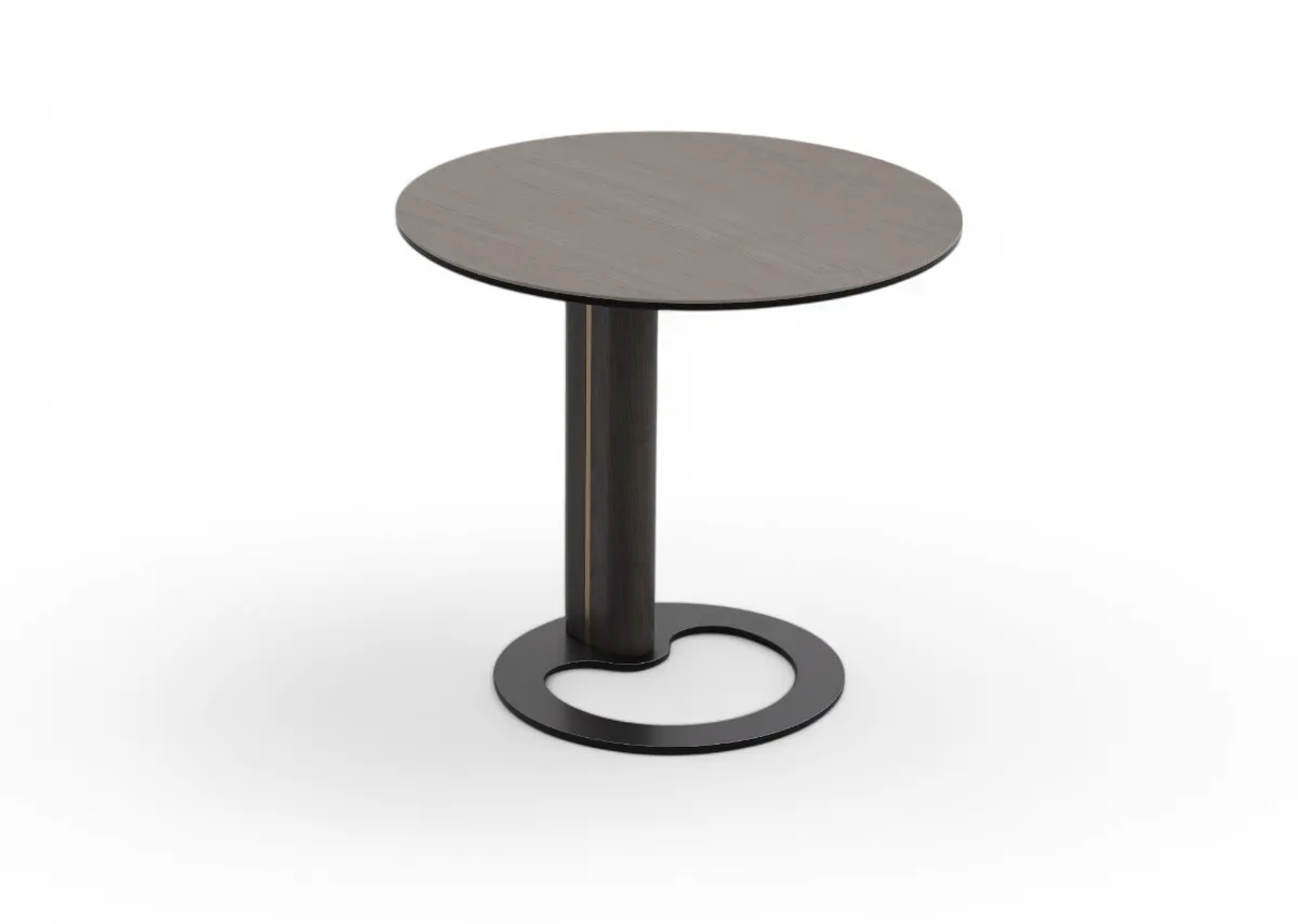 A ceramic top sofa table from EZ Livings Blanco range. Angled view of round table top