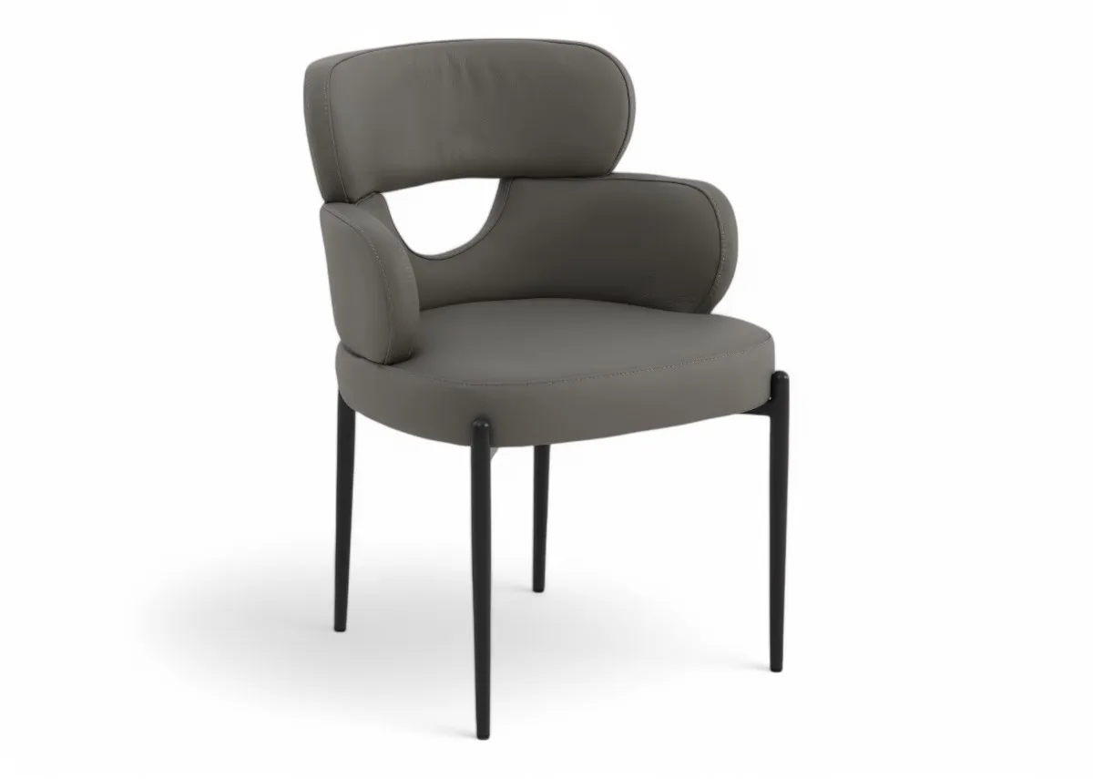 Grey Leather Dining Chair - Fusion