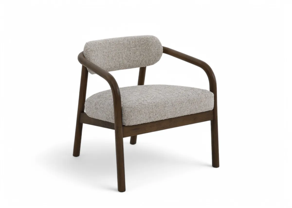Beige Fabric Oak Accent Chair - Lewes