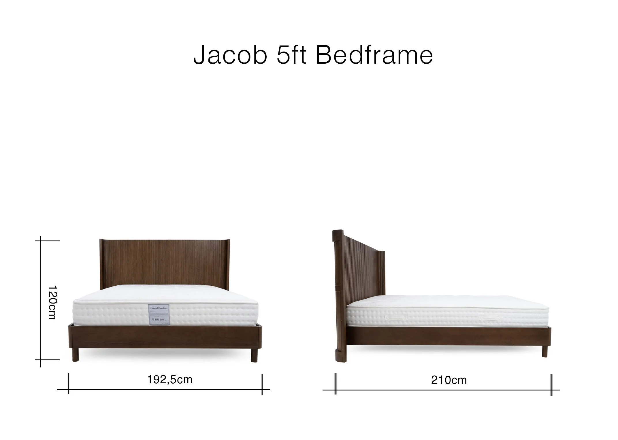 A dimension image of the Jacob 5ft Bedframe with 192.5cm x 210cm