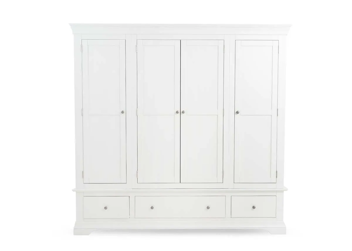 A 4 door wardrobe in white from EZ Livings Dove range