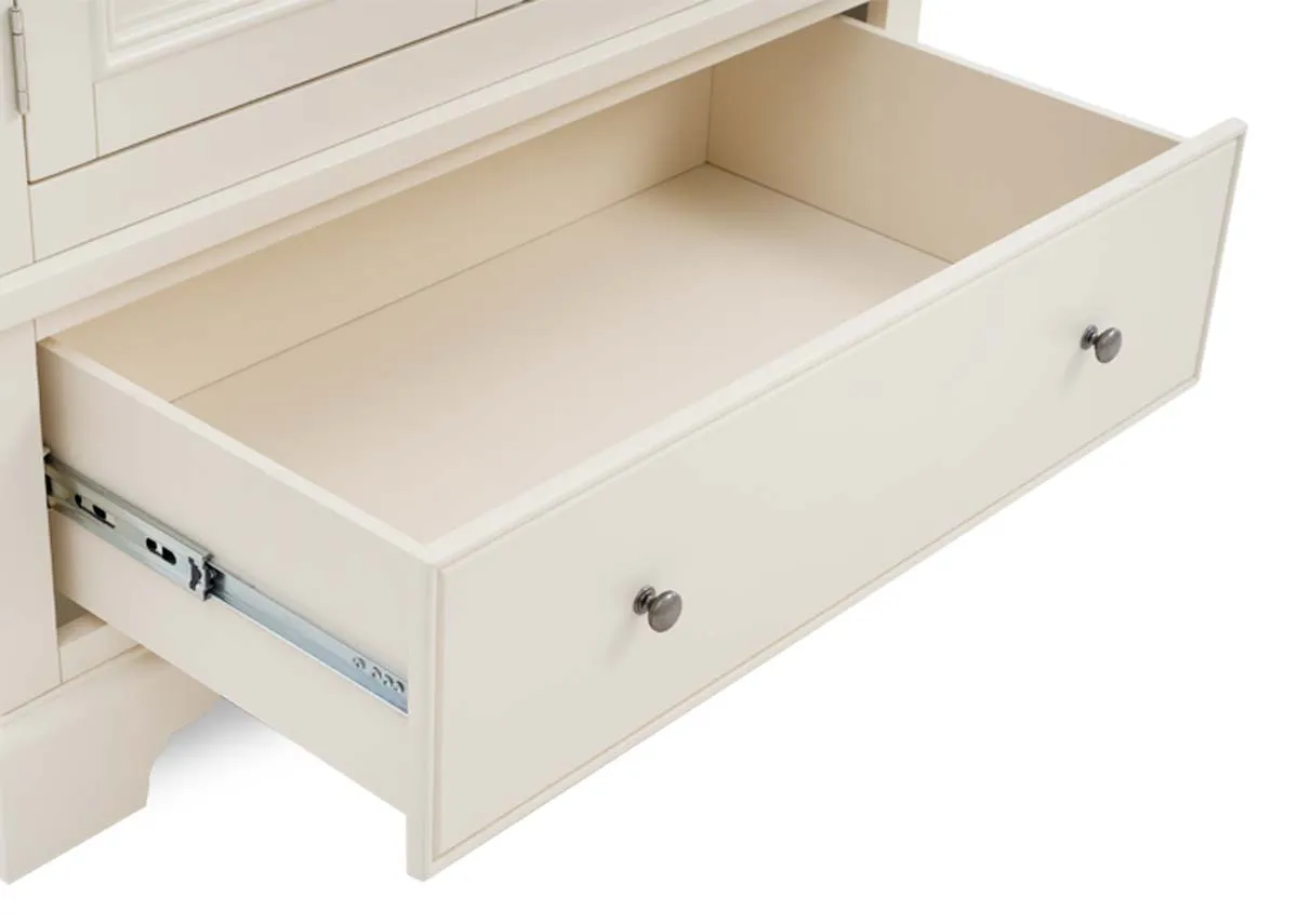 A 2 door cream wardrobe from EZ Livings Dawn range. Closeup of drawer details