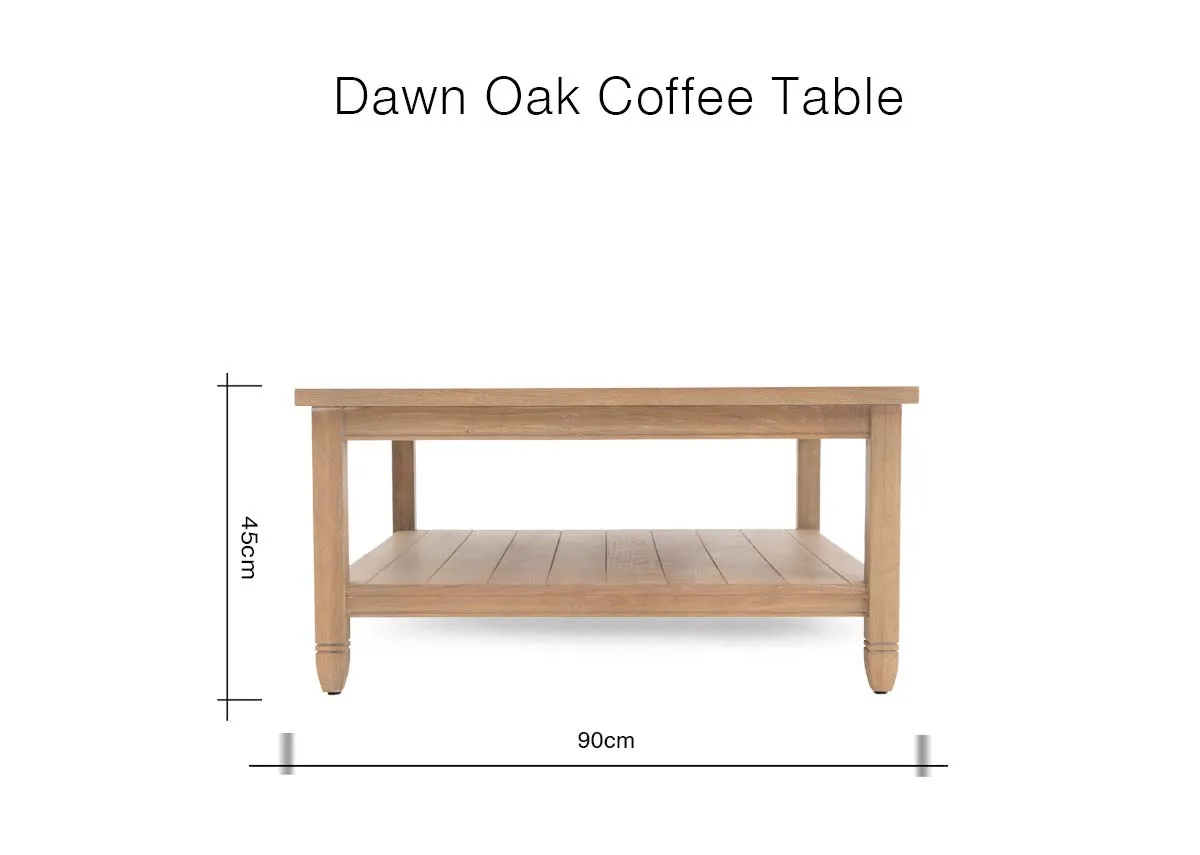 A dimension image of the Dawn Oak Coffee Table with 90cm x 45cm