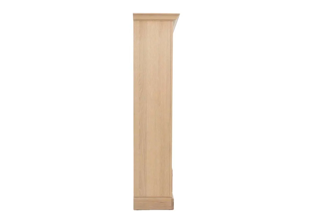 A 2 drawer oak bookcase with 4 shelves from EZ Livings Dawn range. Side view