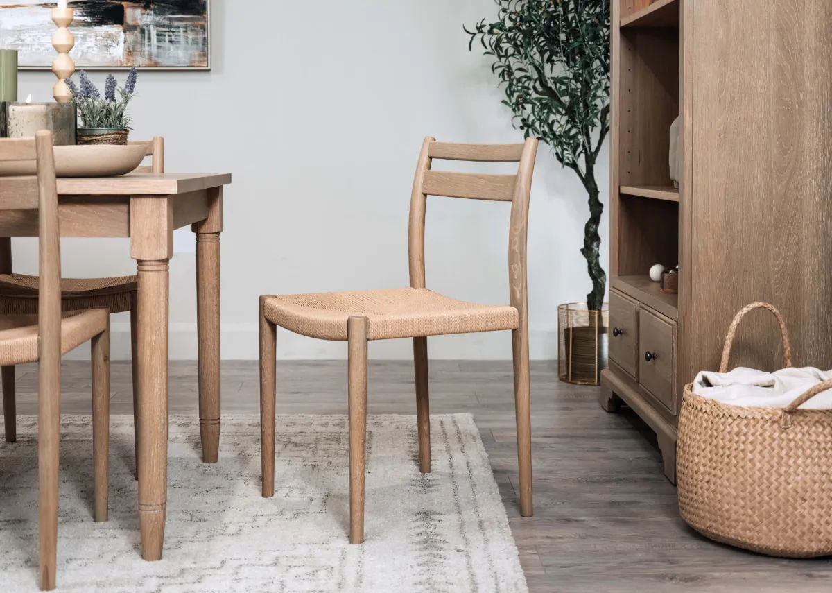 Straight Oak Dining Chair with Cord Seat - Dawn