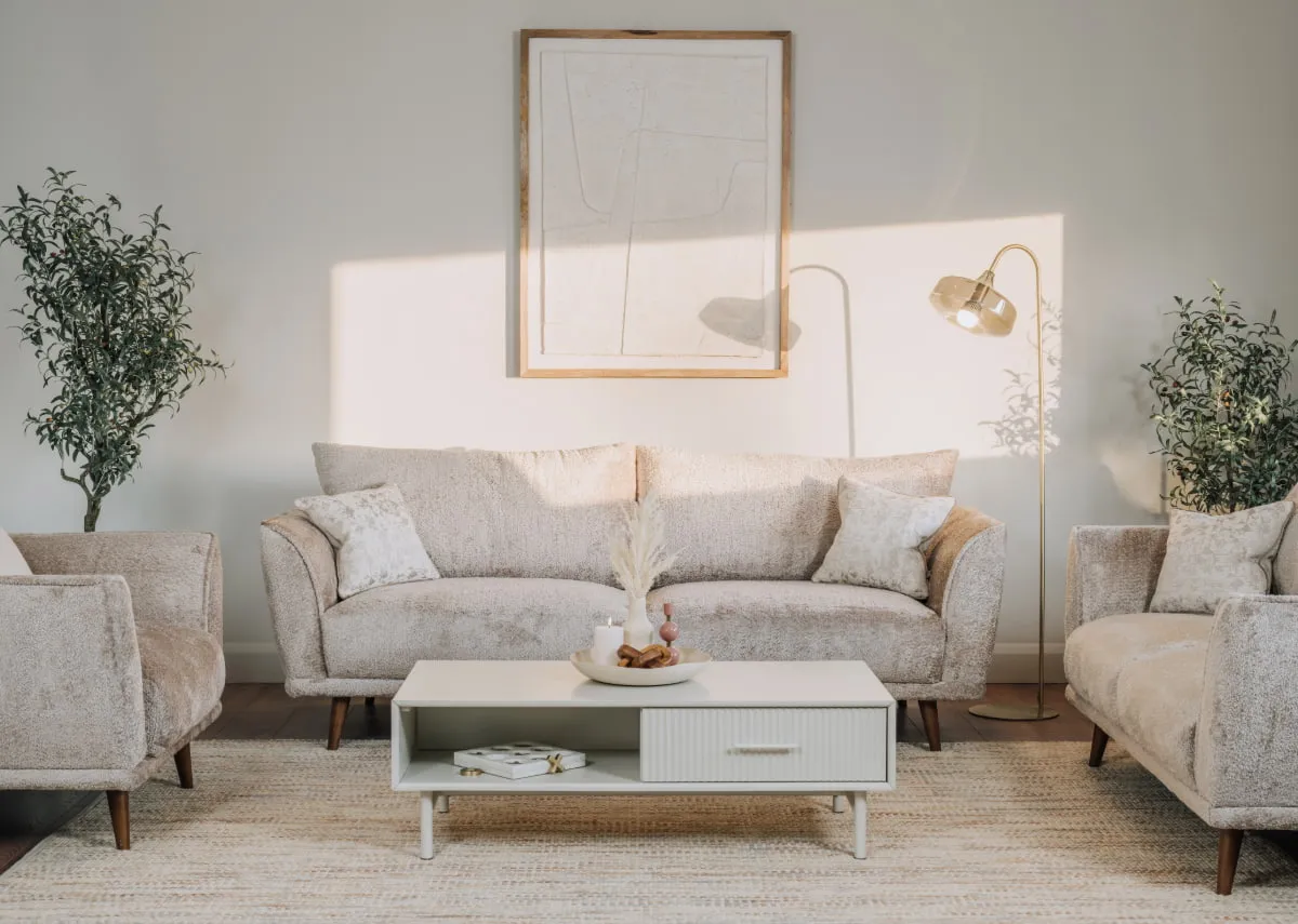 3 Seater Taupe Fabric Sofa - Boutique