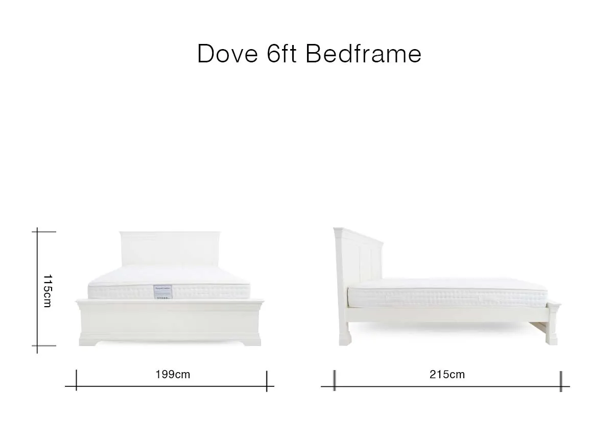 A dimension image of the Dove 6ft Bedframe with 199cm x 215cm x 115cm