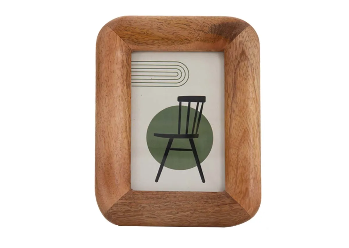 A natural wood photo frame with curved edges from EZ Livings Bowen range. Front view