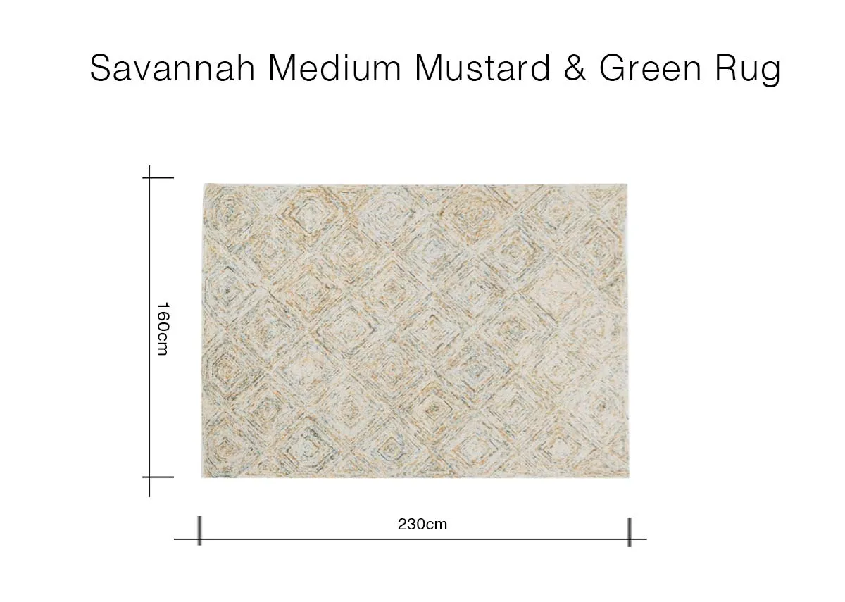 A dimension image of the Savannah Rug with 230cm x 160cm