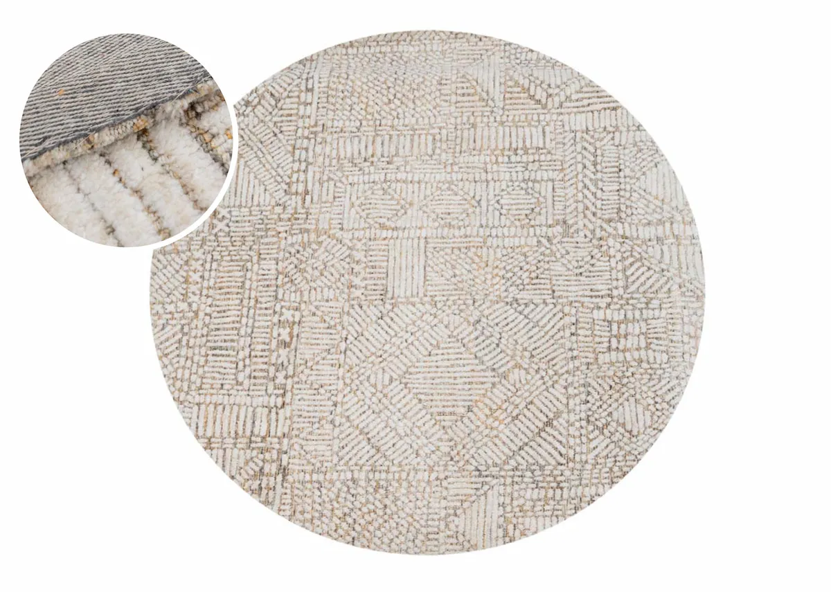 Cream & Mustard 200cm Round Rug - Tulsa
