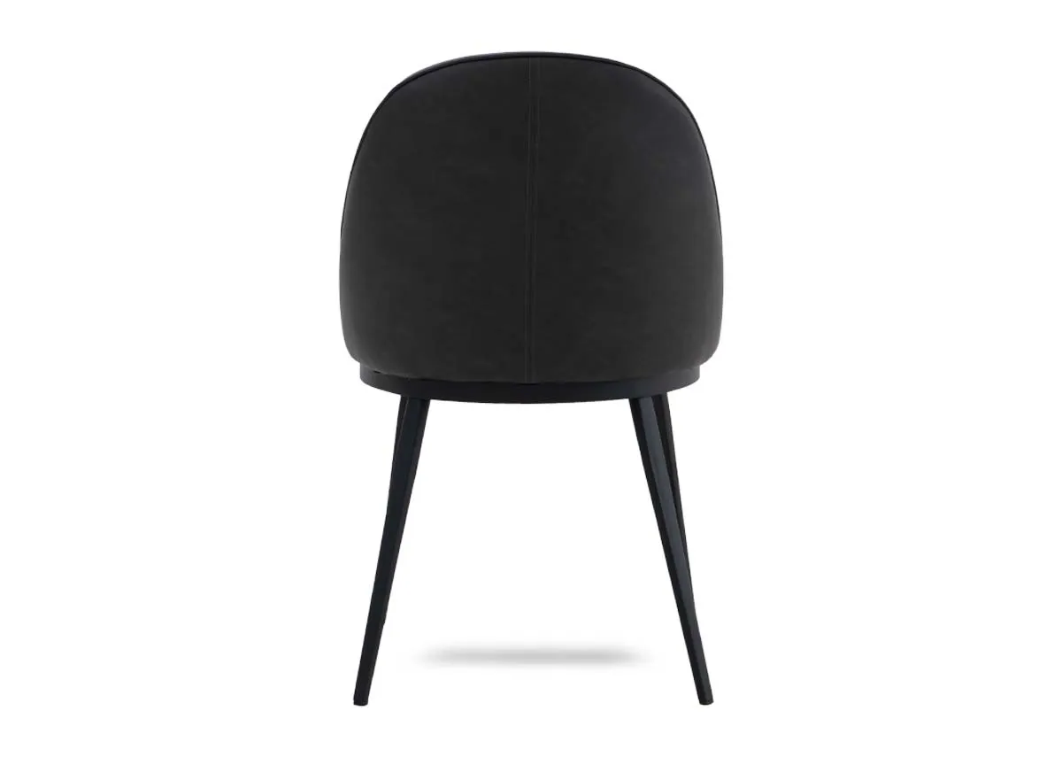A dark grey dining chair from EZ Livings Gain range. Back view of metal legs