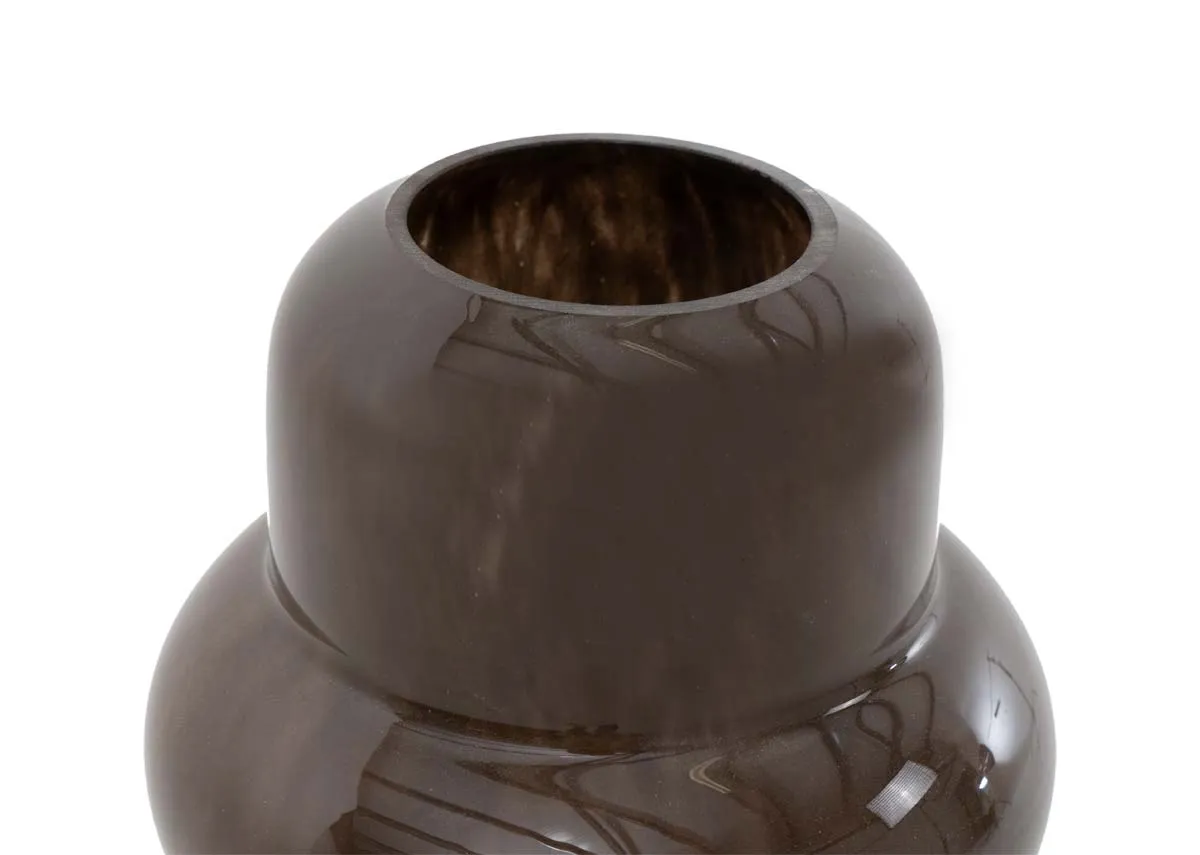 A large dark brown vase from EZ Livings Ylien range. Closeup of round top