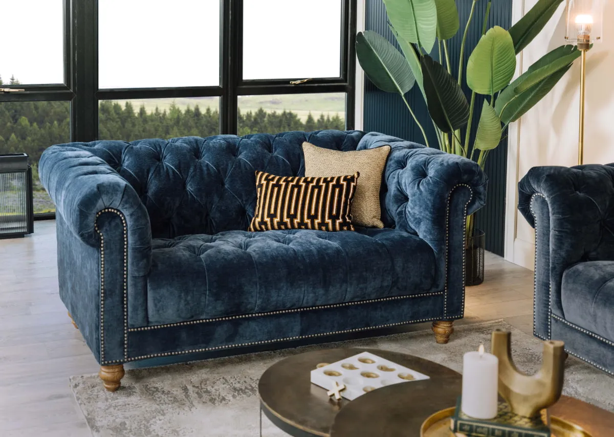 2 Seater Blue Fabric Sofa - Adare