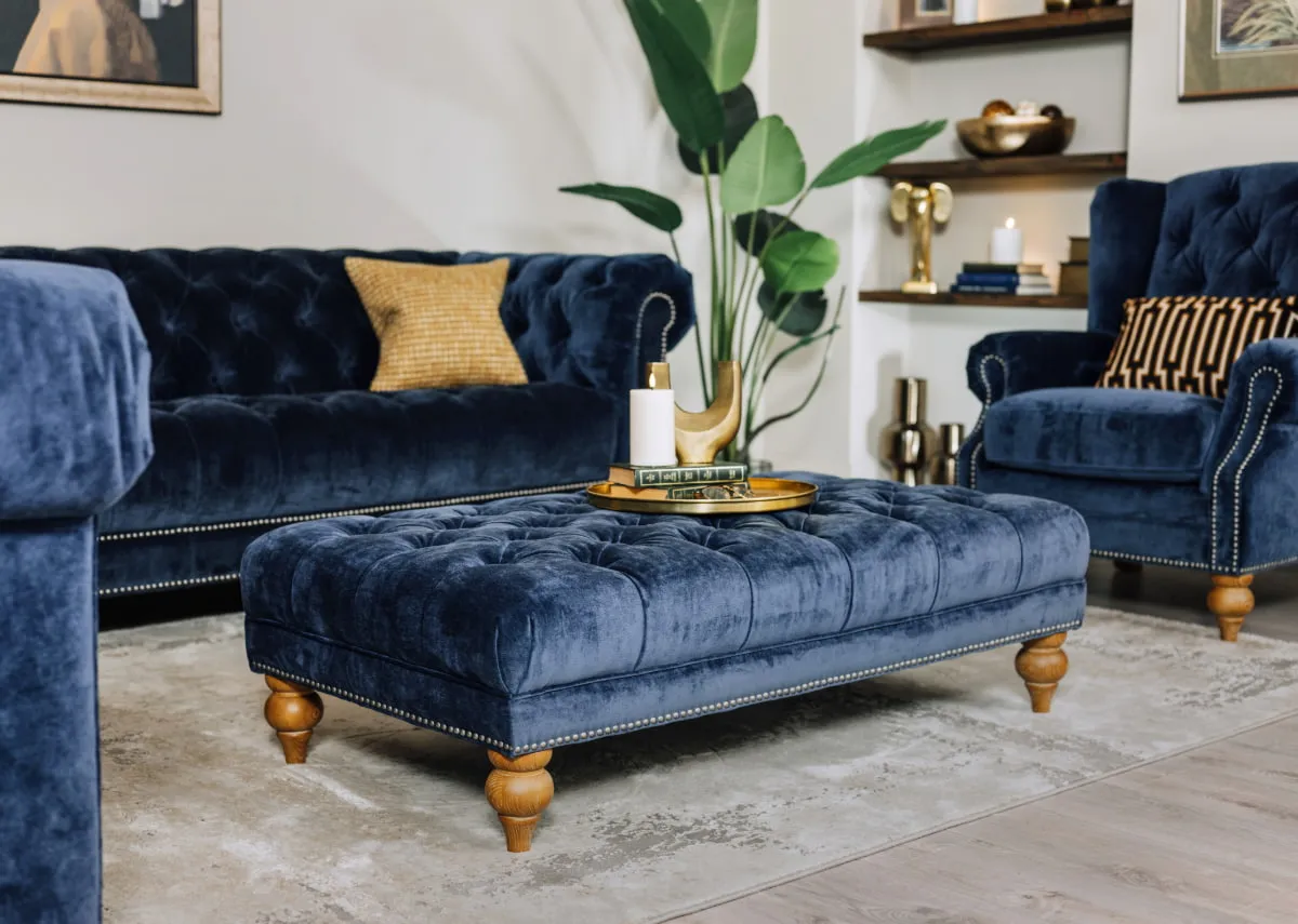 Blue Fabric Rectangular Footstool - Adare