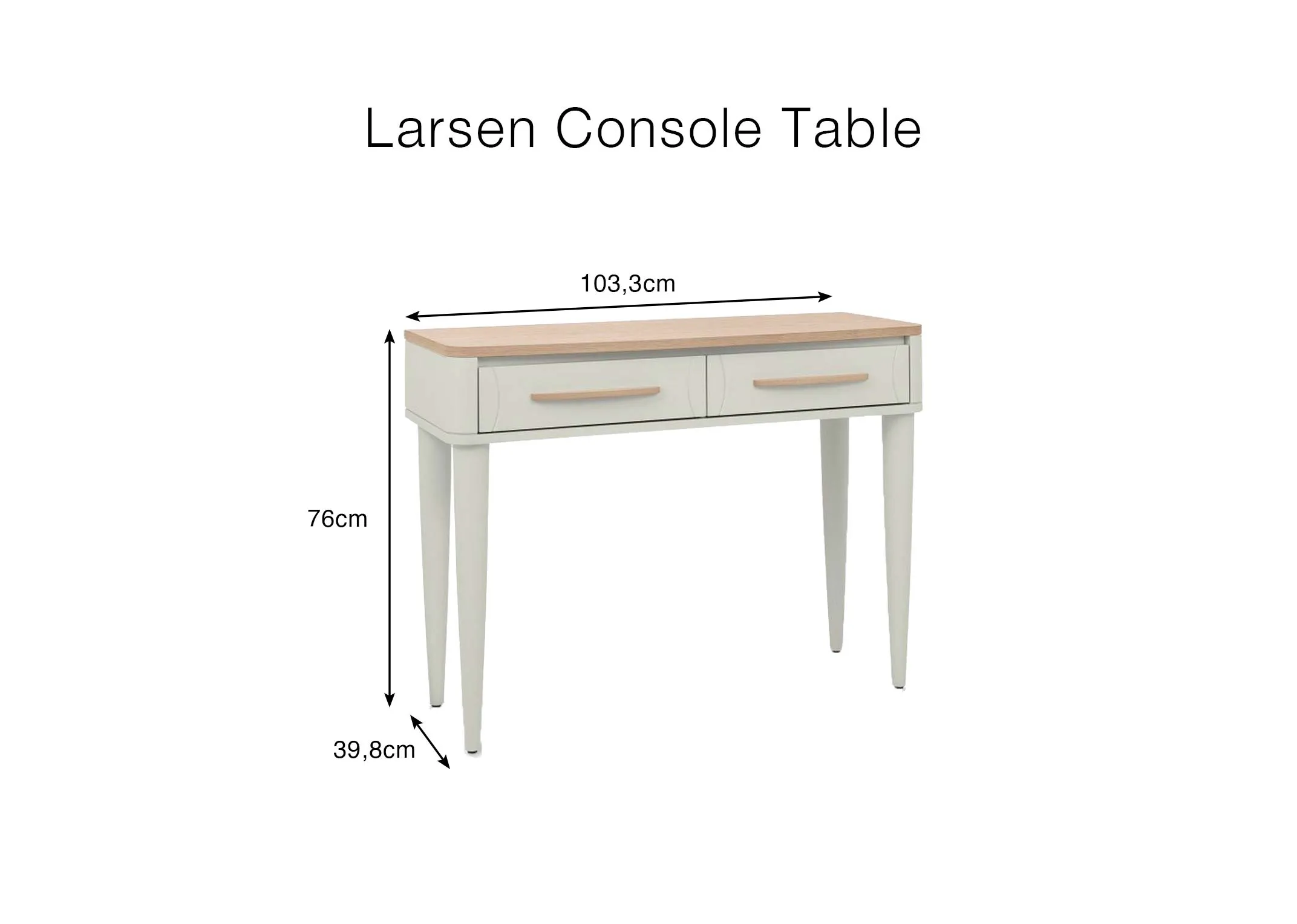 A dimension image of the Larsen Console Table with 103.3cm x 78cm x 39.8cm