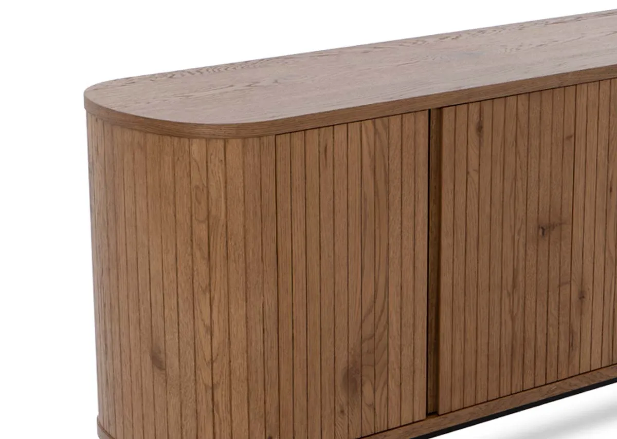 A wide rustic oak sideboard with panel finish from EZ Livings Vega range. 