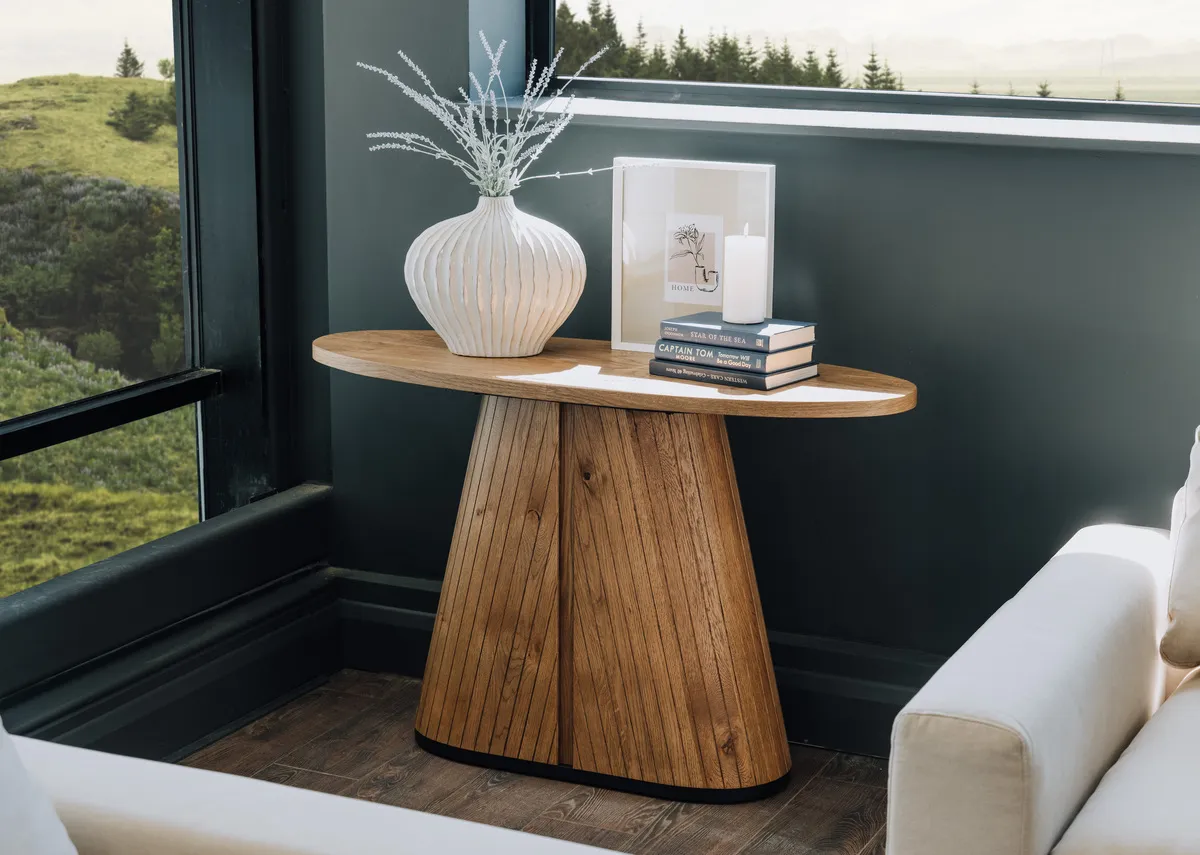 Rustic Oak Oval Console Table - Vega