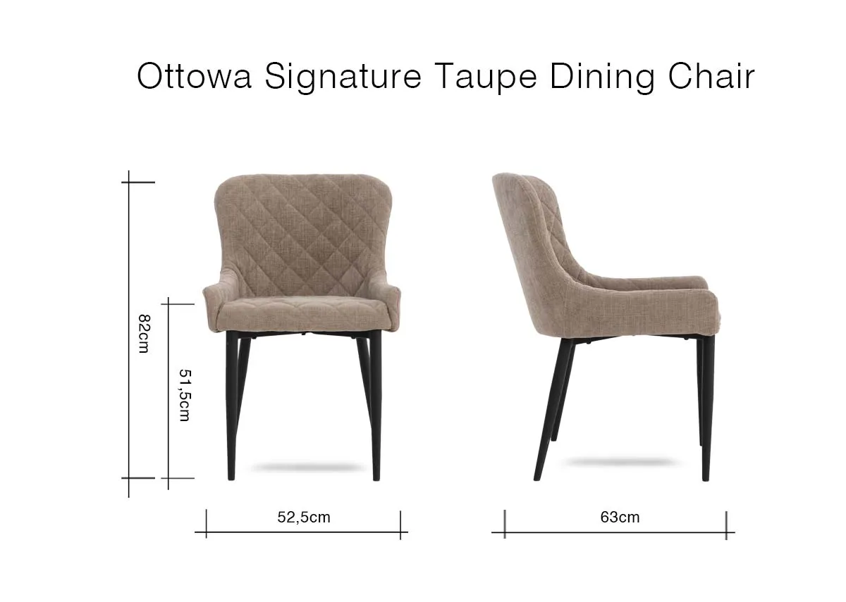 A dimension image of the Ottowa Dining Chair with 52.5cm W x 63cm D x 83cm H