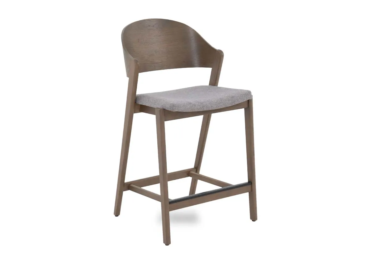 Grey Oak Bar Stool with Grey Fabric Seat - Vega