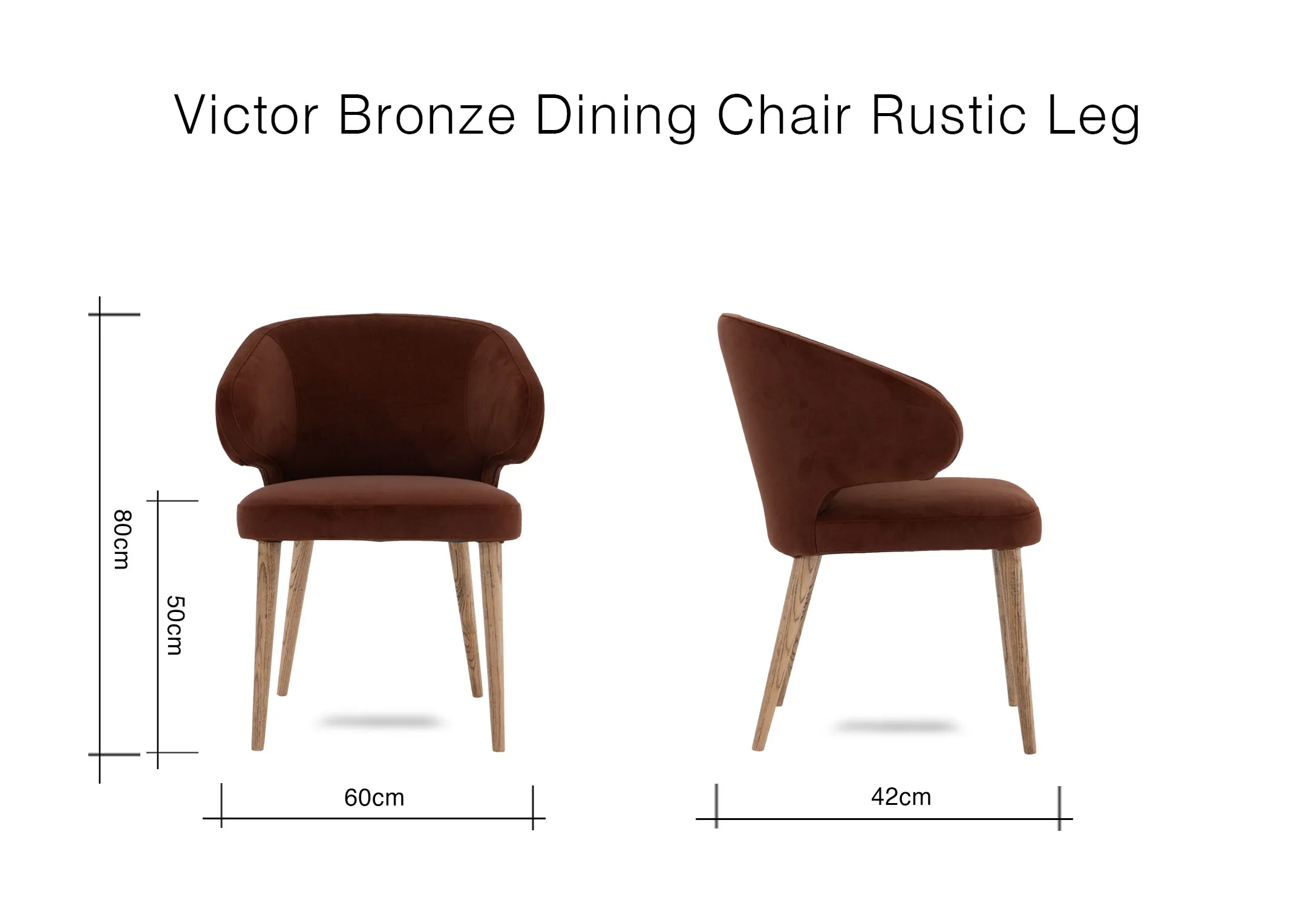 A dimension image of the Victor Bronze chair with 60cm x 42cm x 80cm