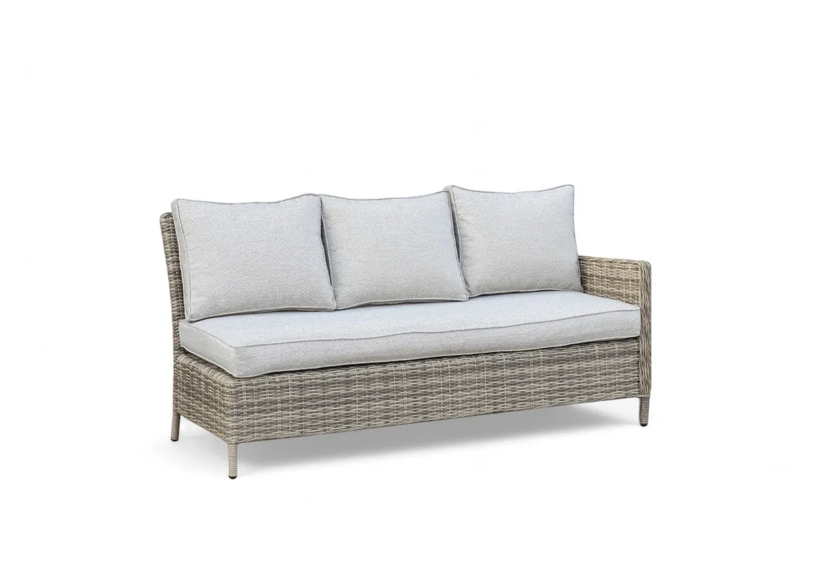 A grey corner woven firepit table with glass top from EZ Livings Monterey range