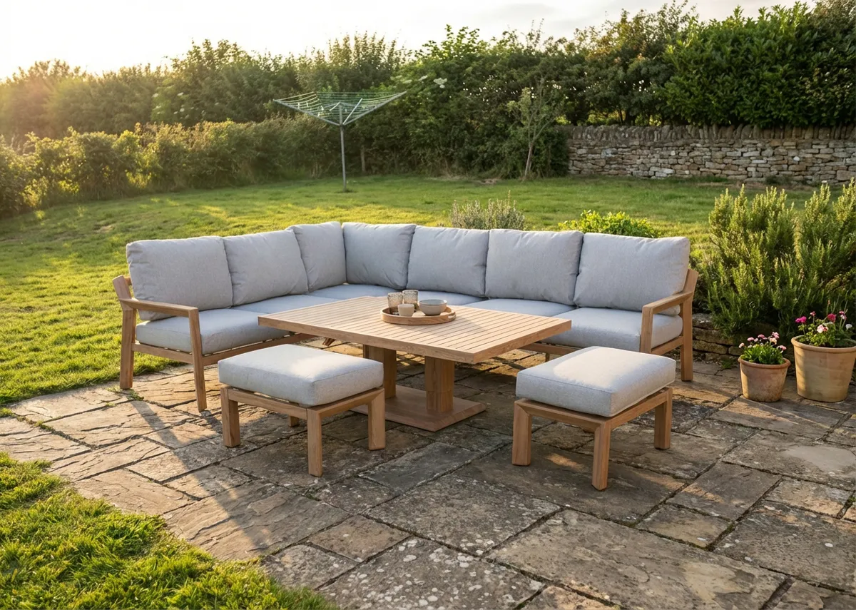 Corner Garden Set with Rising Table - Bordeaux