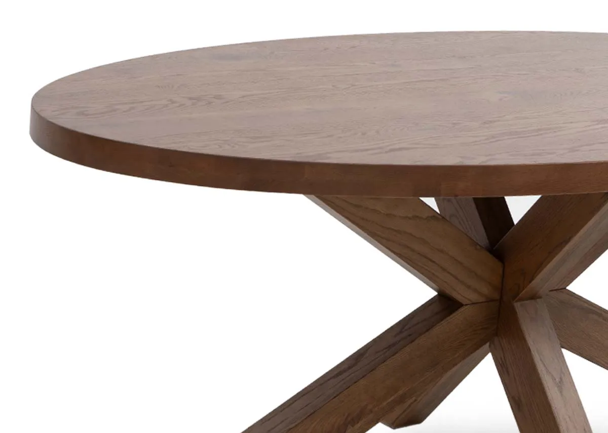 A round Oslo oak dining table from EZ living Furniture. Closeup