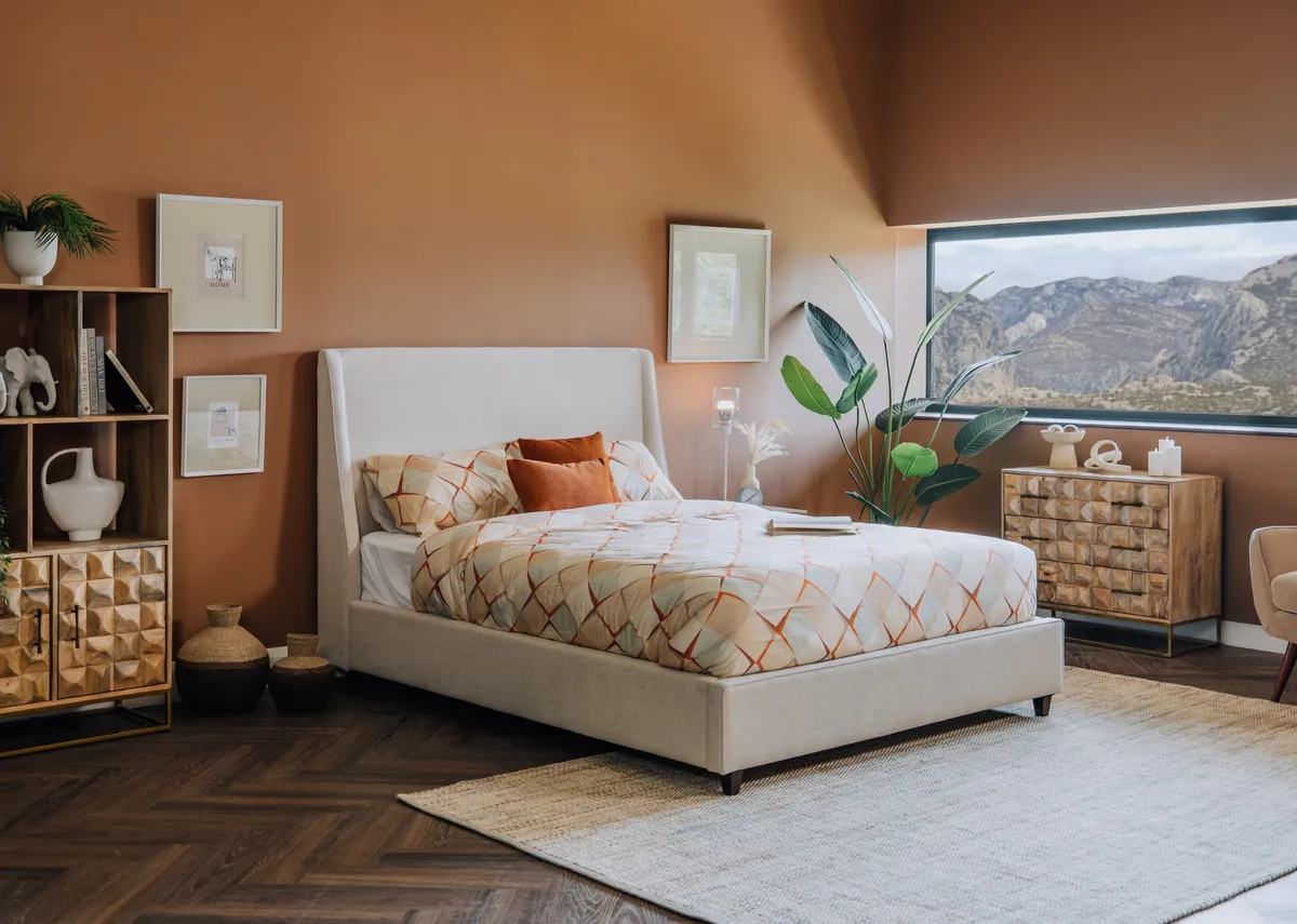 King Size (5ft) Beige Fabric Bed Frame - Saoirse