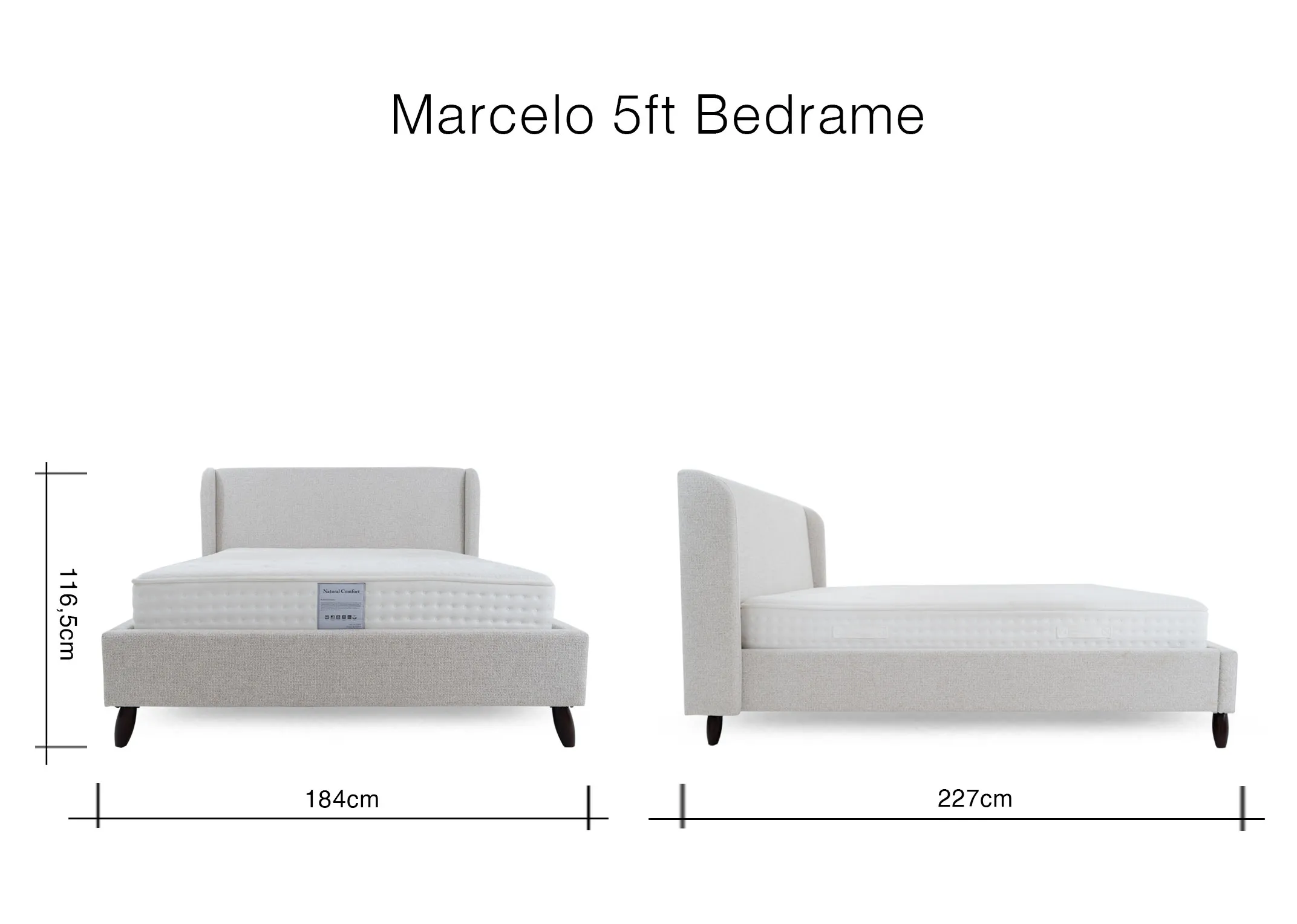 A dimension image Marcello 5ft Bedframe 184cm x 227cm