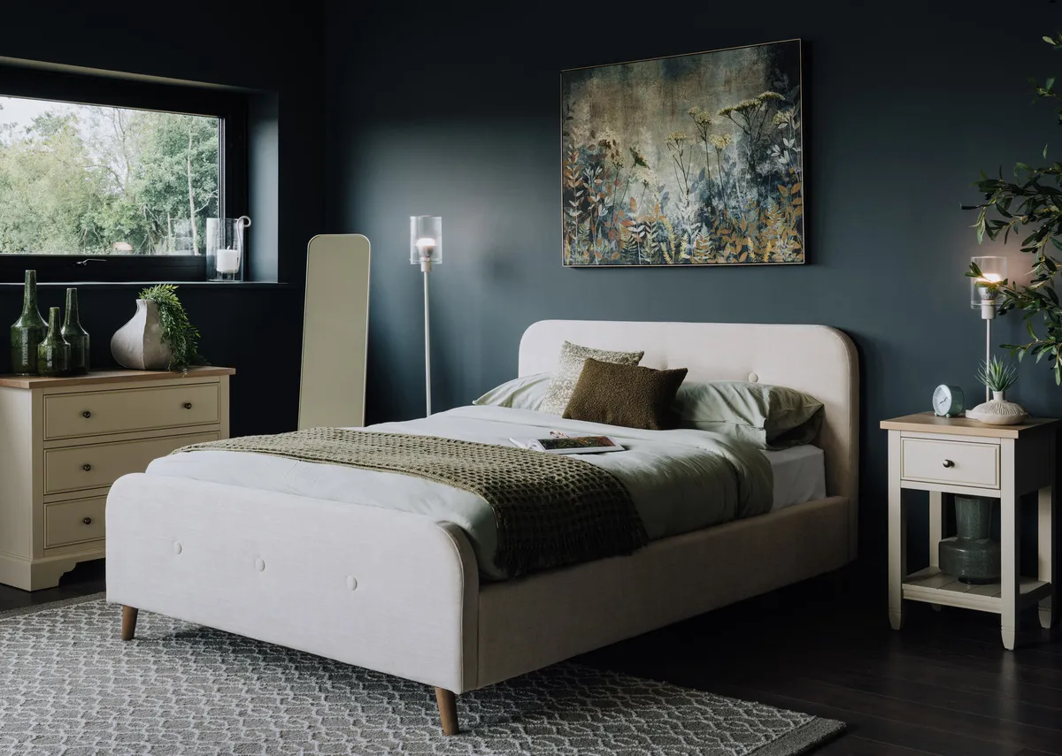 King Size (5ft) Cream Fabric Bed Frame - Serena