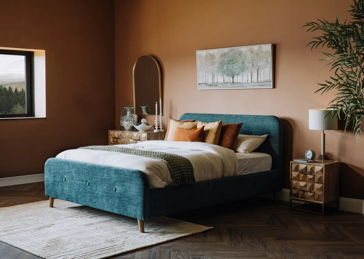 Double (4ft6) Teal Fabric Bed Frame - Serena