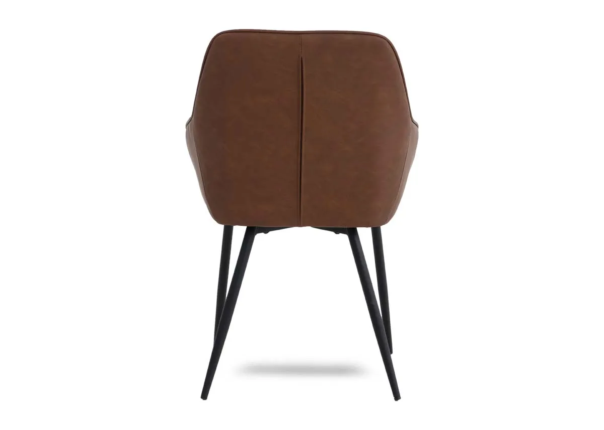 The back view of the Tan Nola dining chair showing seam detail