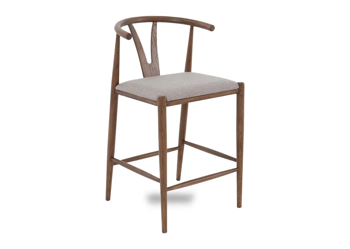 Chestnut Bar Stool with Beige Fabric Seat - Cape