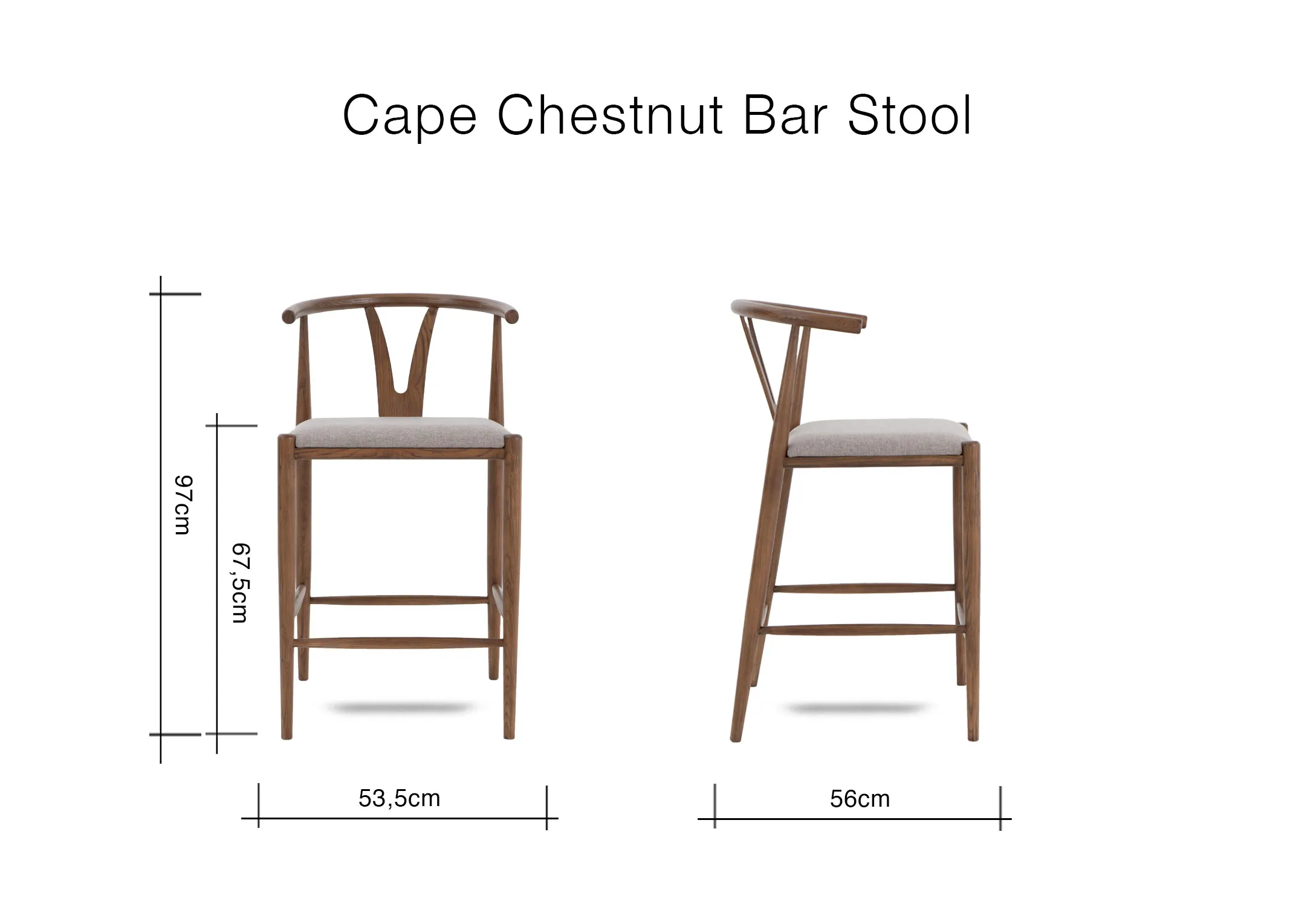 A dimension image of the Cape Bar Stool with 53.5cm x 97cm