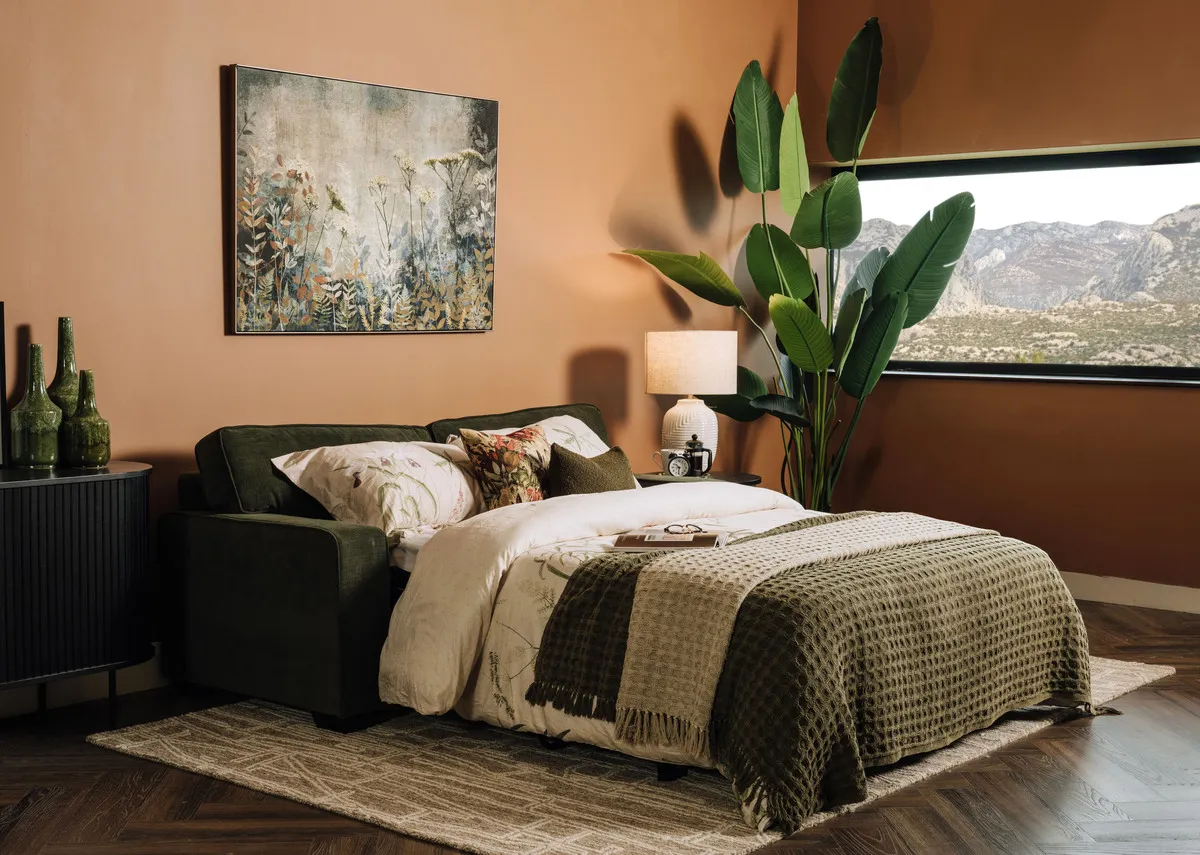 A dimension image of the Nevada Green sofa bed with 192cm x 87cm x 94.5cm