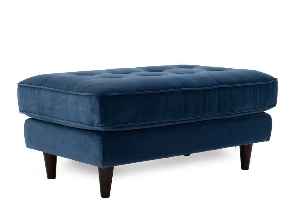 Large Blue Velvet Footstool - Genoa