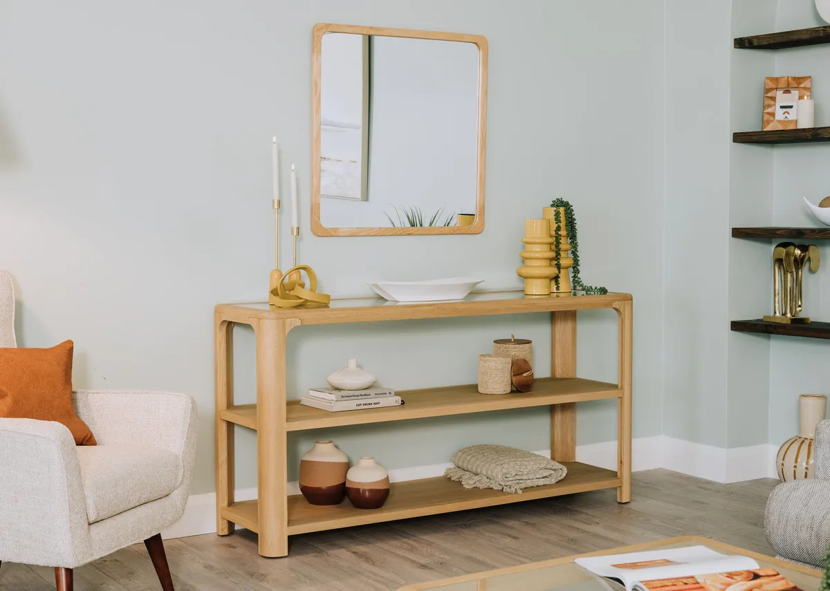 Oak Console Table with Glass Top - Gus